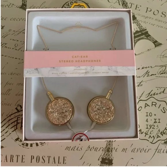 NIB Nanette Lepore | Rose Gold Granite Cat Ear Stereo Headphones - Picture 1 of 2